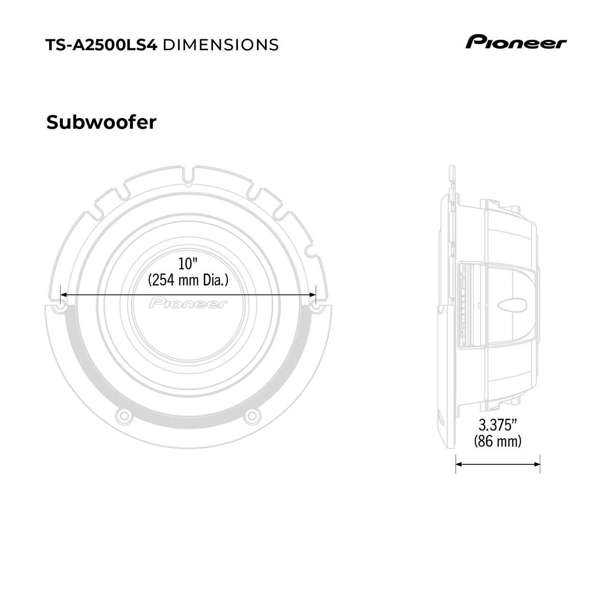 Pioneer TS-A2500LS4 10" Shallow-Mount Subwoofer