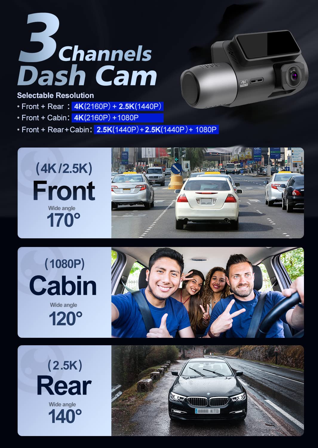 Xtremevision G-422WCH 3-Channel 4K Mirror Dash Cam