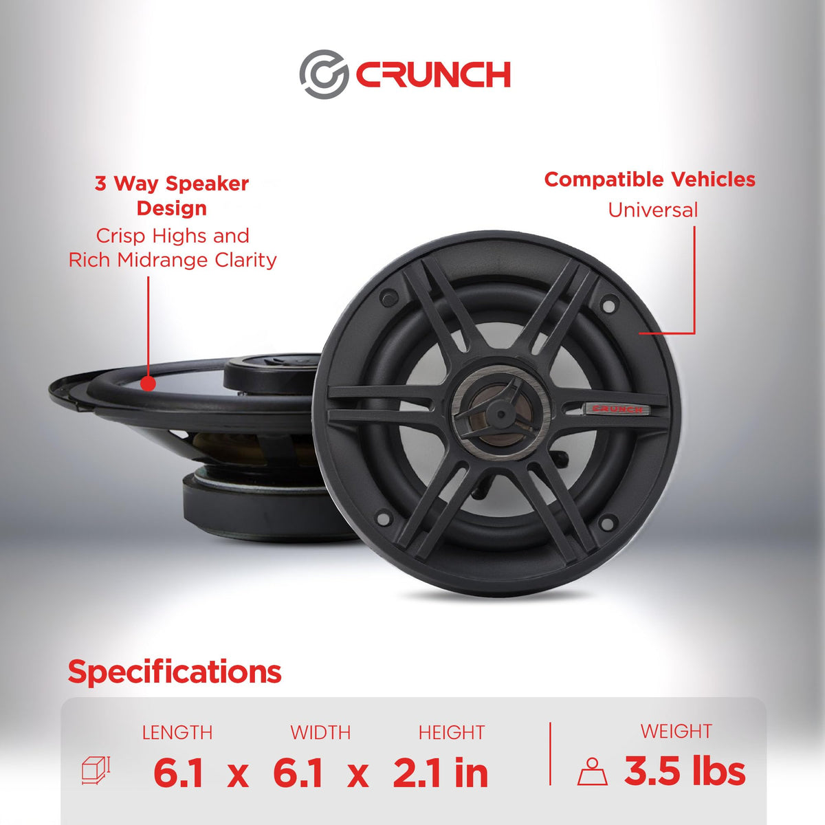Crunch CS653 6.5" 3-Way Coaxial Car Speakers