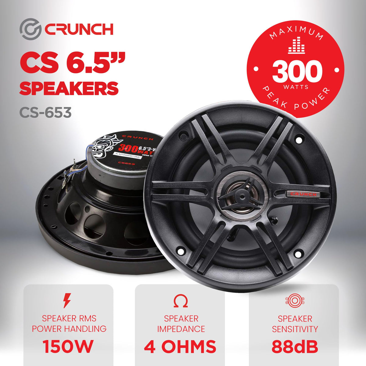 Crunch CS653 6.5" 3-Way Coaxial Car Speakers