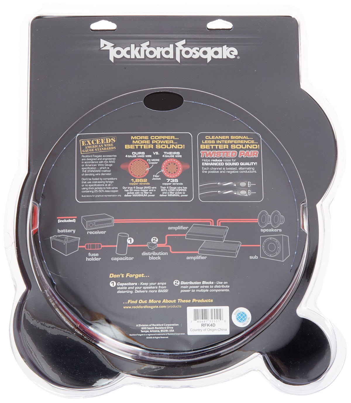 Rockford Fosgate RFK4D 4 AWG Dual Amplifier Installation Kit