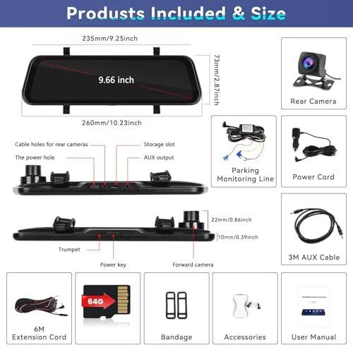 Xtremevision XV-98MR 9.66" Wireless CarPlay Dash Cam